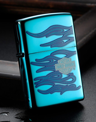 zippo哈雷蓝色火焰蓝冰彩印常规机