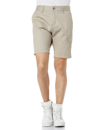 棉质男款卡其色休闲短裤简洁多袋
