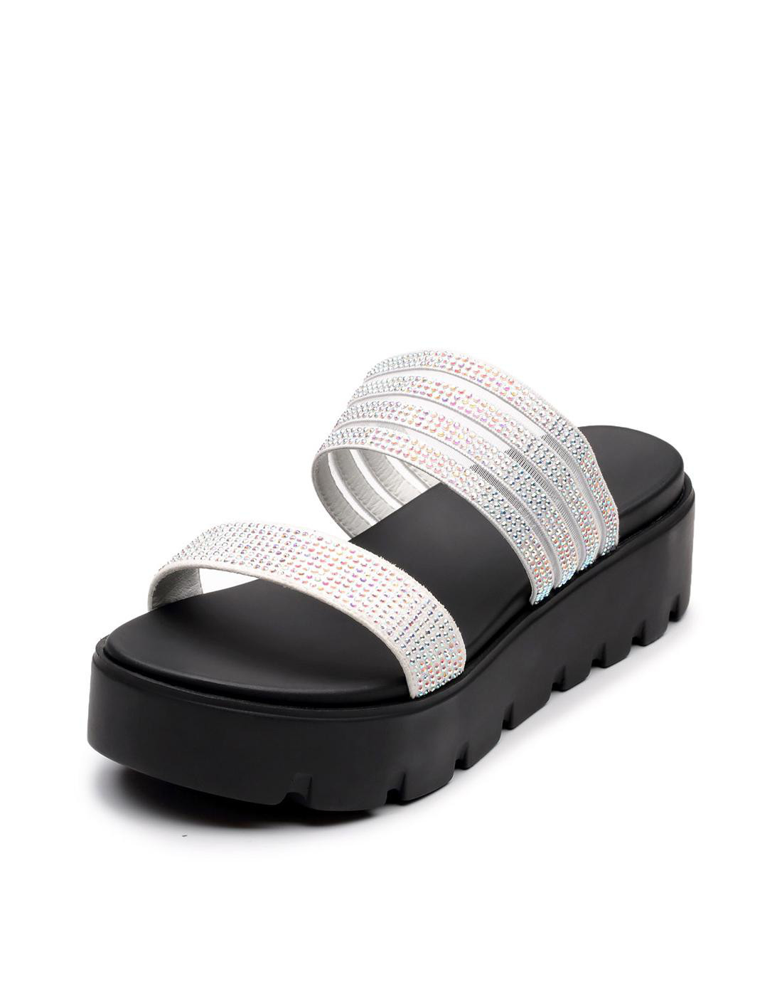 天美意2017绒布/松紧网时尚厚底泳池拖女拖鞋