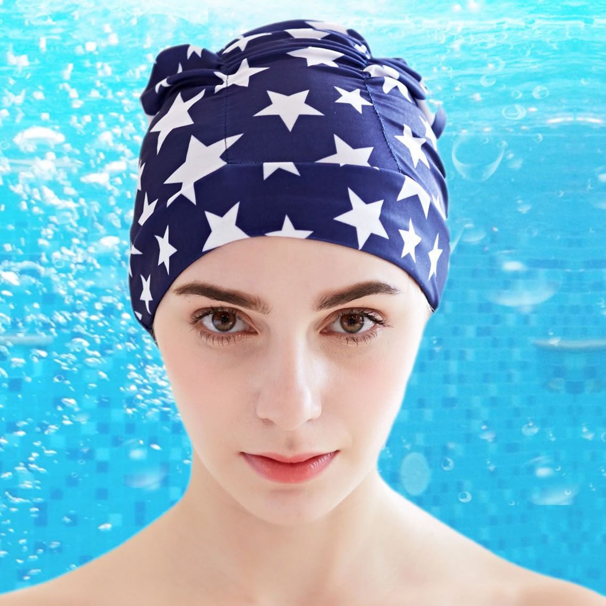 时尚舒适不勒头长发护耳布泳帽 女式游泳帽