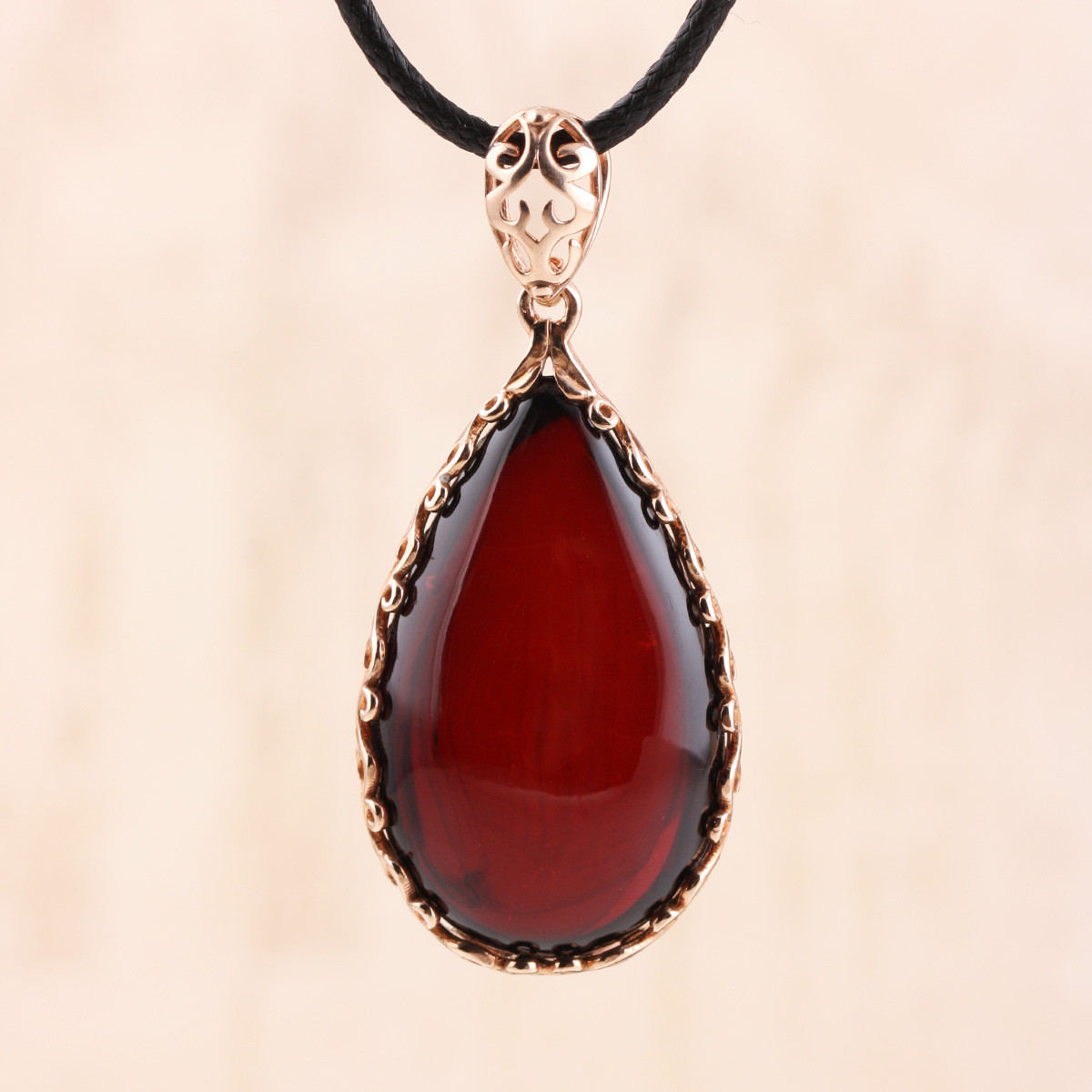 赛吉银镶琥珀吊坠水滴血珀吊坠花珀吊坠